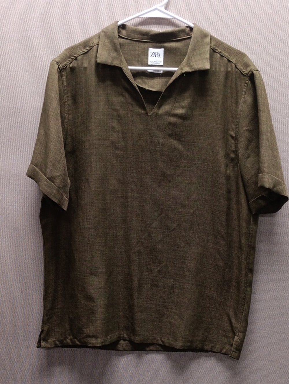 Zara Olive-Toned Short Sleeve Split V-Neck Blouse